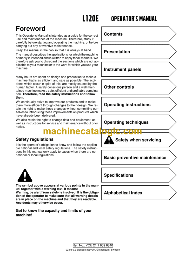 Volvo L120E Wheel Loader Operator's Manual