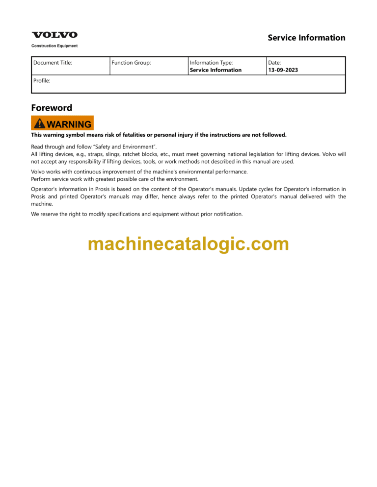 Volvo EC750DL Hydraulic Crawler Excavator Operator&#039;s Manual