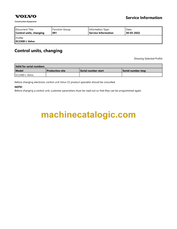 Volvo EC220DL Hydraulic Crawler Excavator Service & Repair Manual