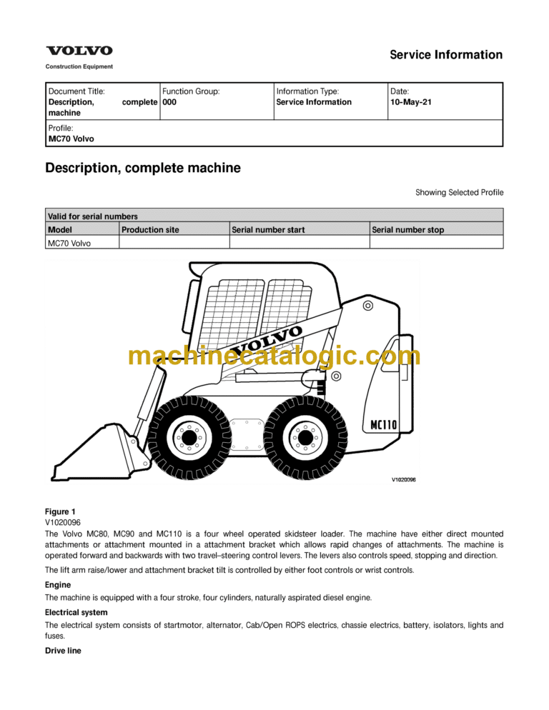 Volvo MC70 Skid Steer Loader Service & Repair Manual