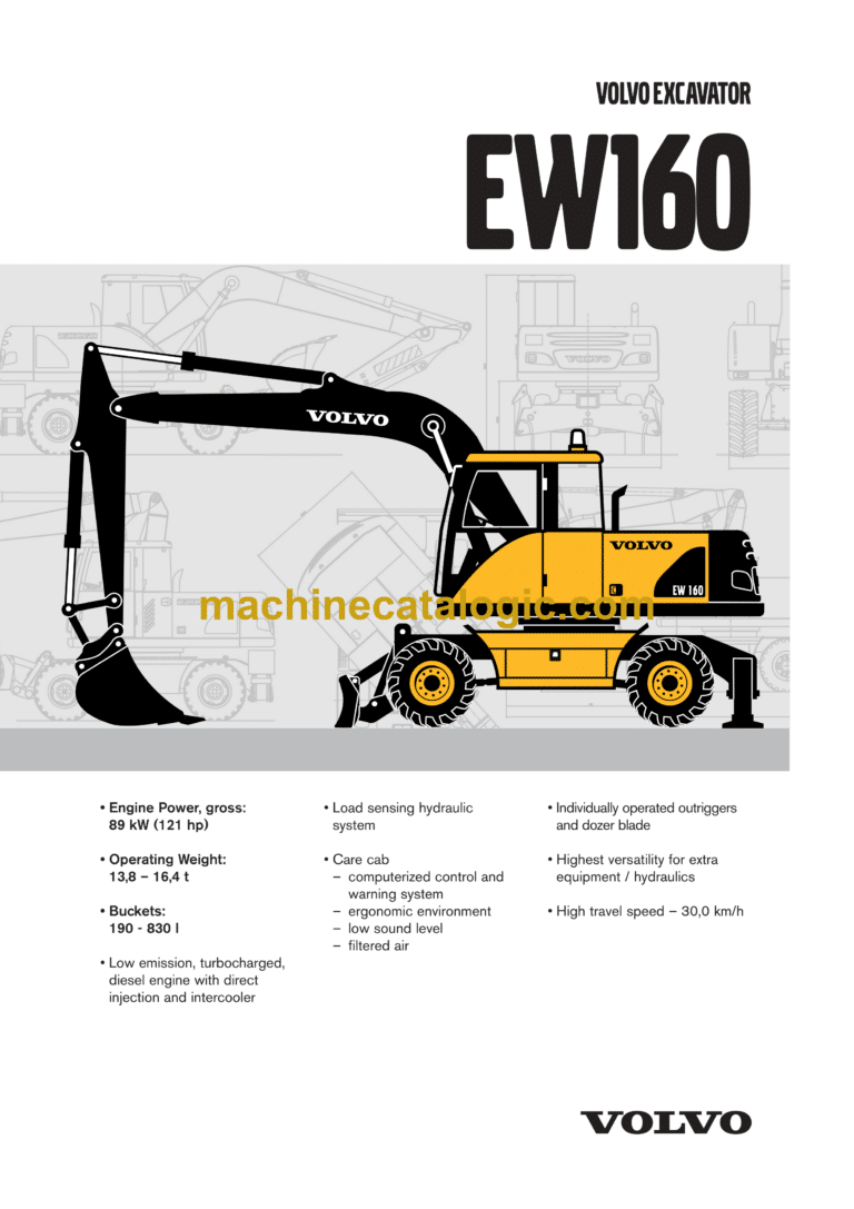 Volvo EW160 Hydraulic Wheel Excavator Service & Repair Manual