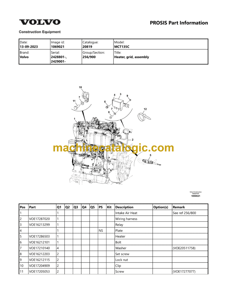 Volvo MCT135C Skid Steer Loader Parts Manual