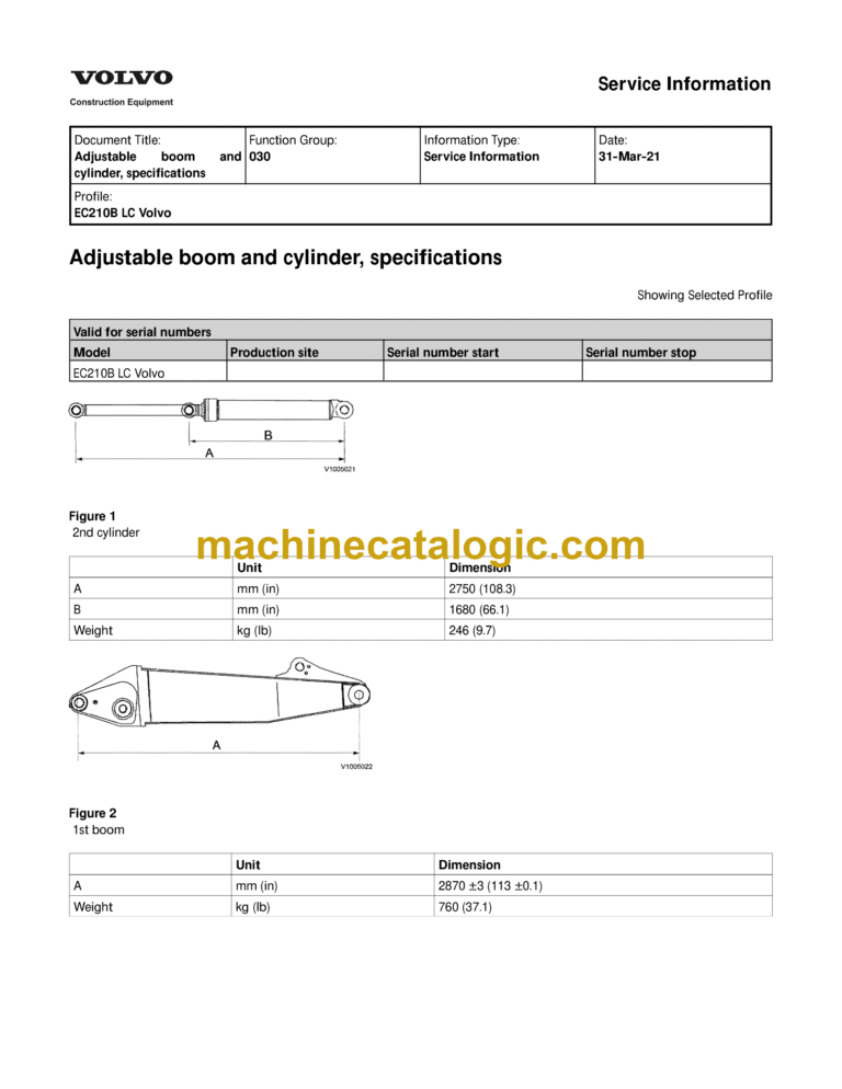 Volvo EC210B LC Hydraulic Crawler Excavator Service & Repair Manual