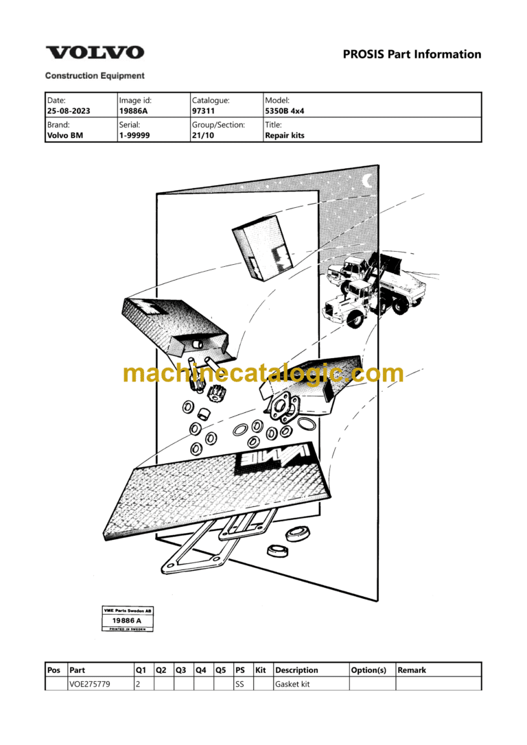 Volvo 5350B 4x4 BM Articulated Hauler Dump Truck Parts Manual