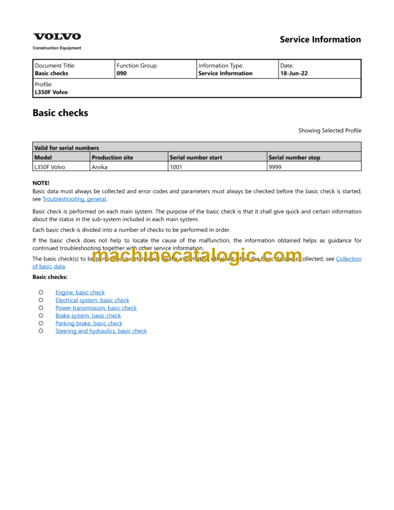 Volvo L350F Wheel Loader Service & Repair Manual