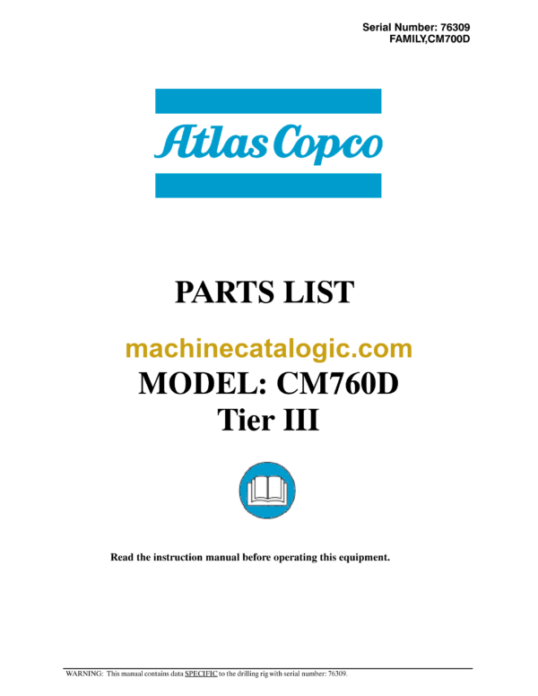 Atlas Copco CM760D Tier 3 Crawler Drills Parts Catalog