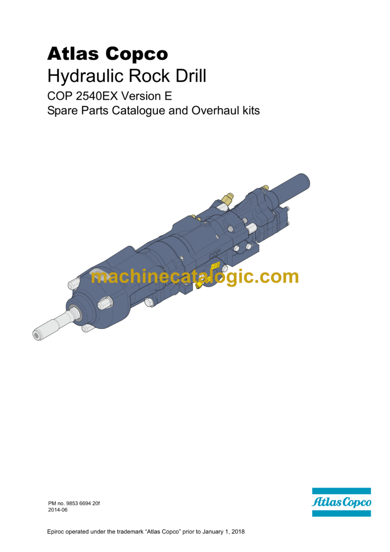 Atlas Copco COP 2540EX Version E Hydraulic Rock Drill Parts Catalog