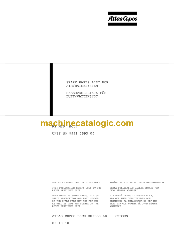 Atlas Copco RB M2D Rocket Boomer Parts Catalog