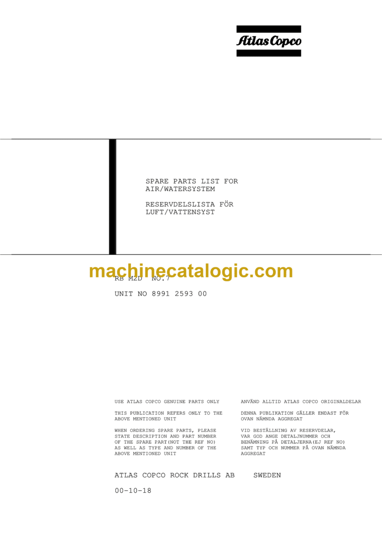 Atlas Copco RB M2D Rocket Boomer Parts Catalog