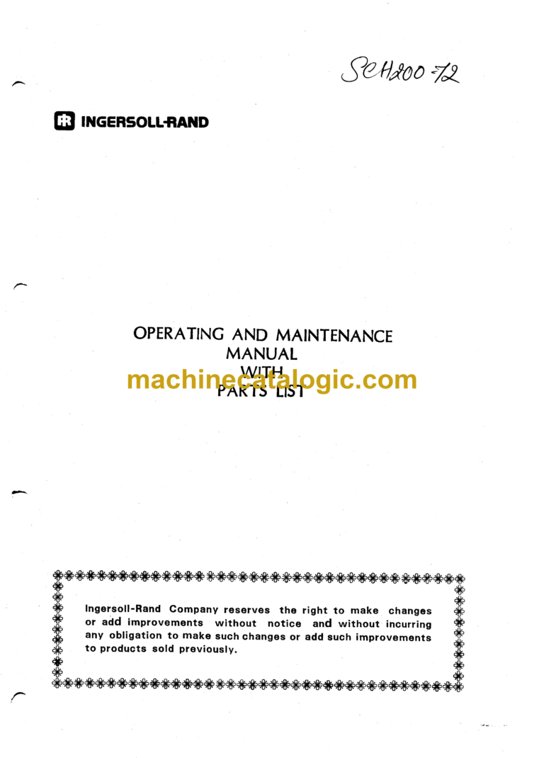 Atlas Copco SCH200-12 Operation, Maintenance and Parts Manual