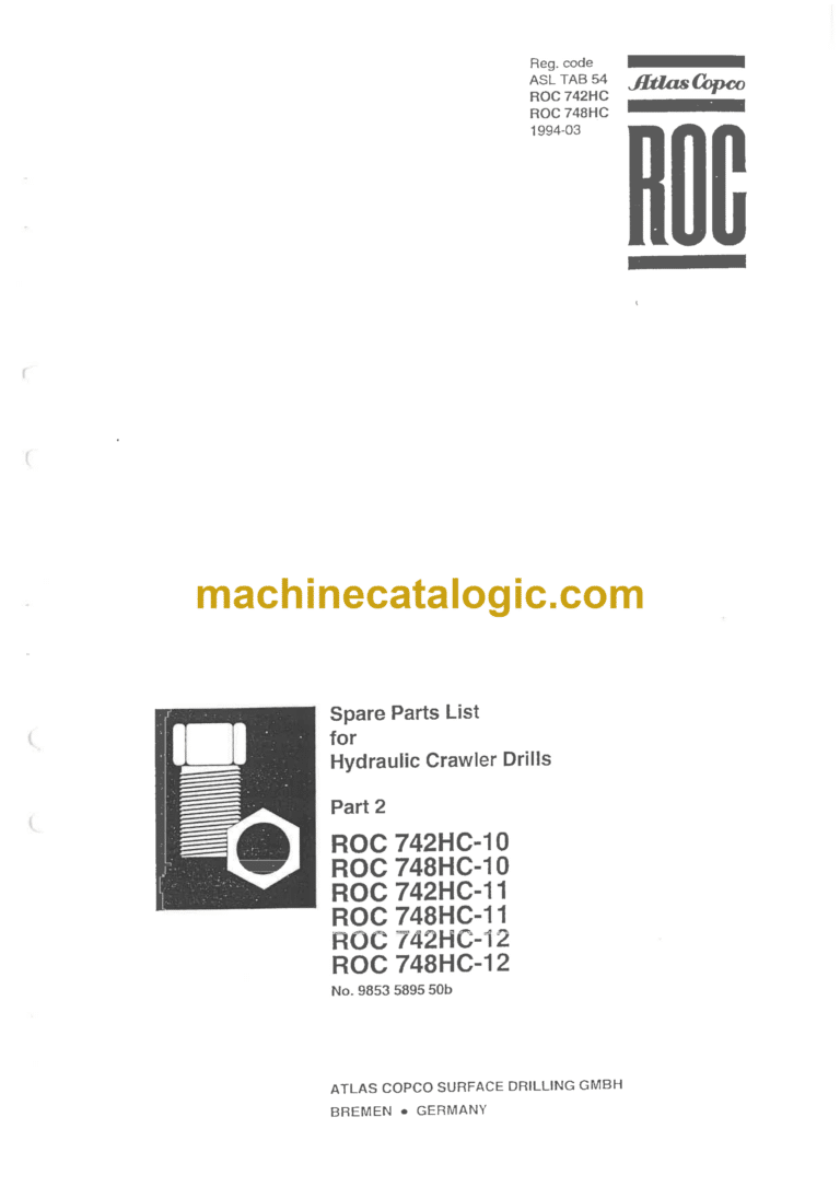 Atlas Copco ROC 742HC-10,11,12 ROC 748HC-10,11,12 Hydraulic Crawler Drills Parts Catalog