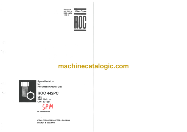 Atlas Copco ROC 442PC Pneumatic Crawler Drill Parts Catalog