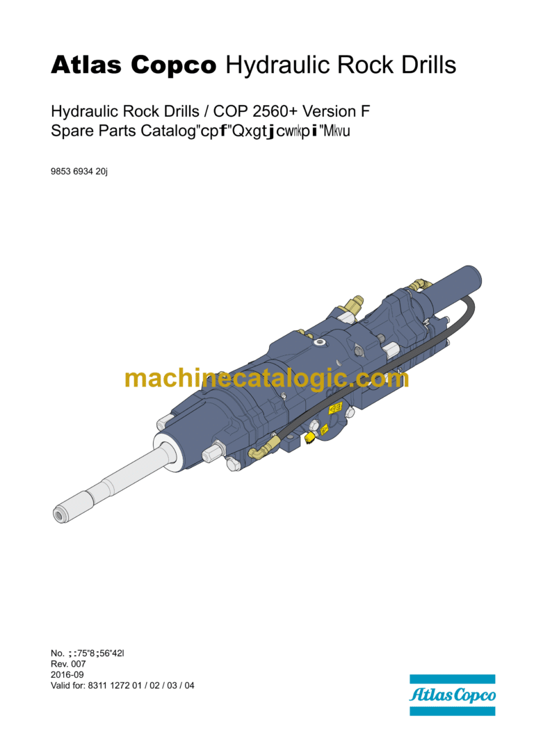 Atlas Copco COP 2560+ Version F Hydraulic Rock Drill Parts Catalog