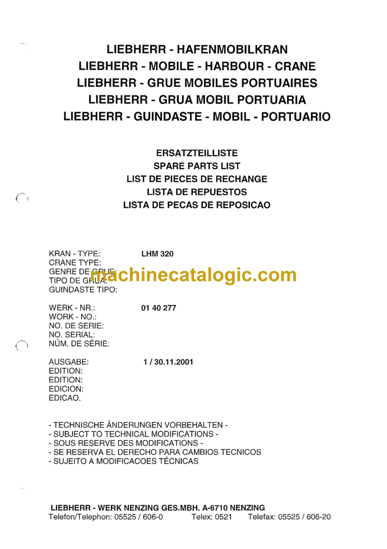 Liebherr LHM 320 Mobile Harbour Crane Spare Parts List (EN-DE)