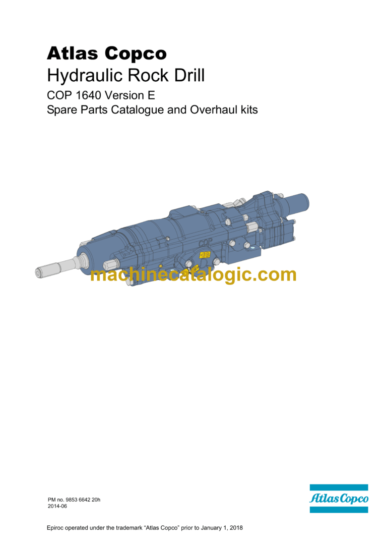 Atlas Copco COP 1640 Version E Hydraulic Rock Drill Parts Catalog
