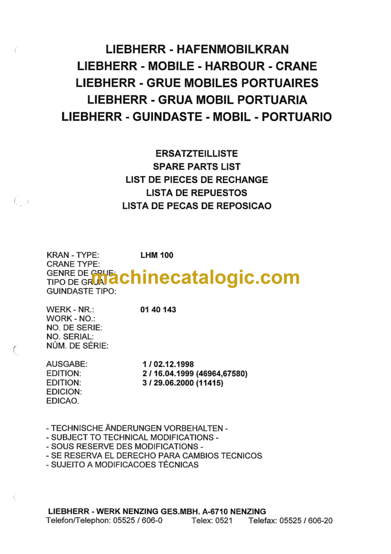 Liebherr LHM 100 Mobile Harbour Crane Spare Parts List (EN-DE)