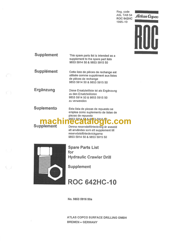 Atlas Copco ROC 642HC-10 Hydraulic Crawler Drill Parts Catalog