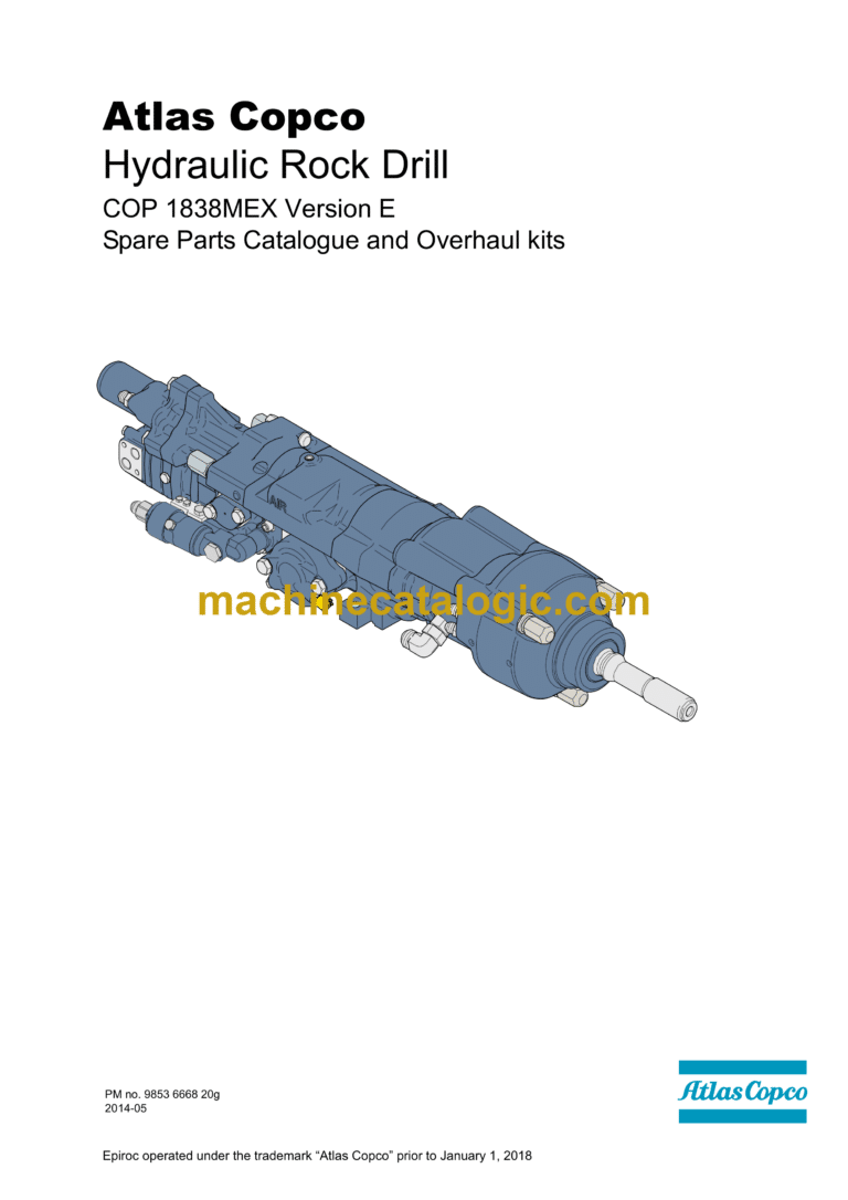 Atlas Copco COP 1838MEX Version E Hydraulic Rock Drill Parts Catalog