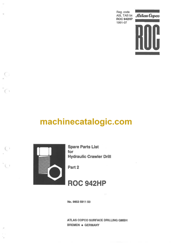 Atlas Copco ROC 942HP Drilling Rig Parts Catalog