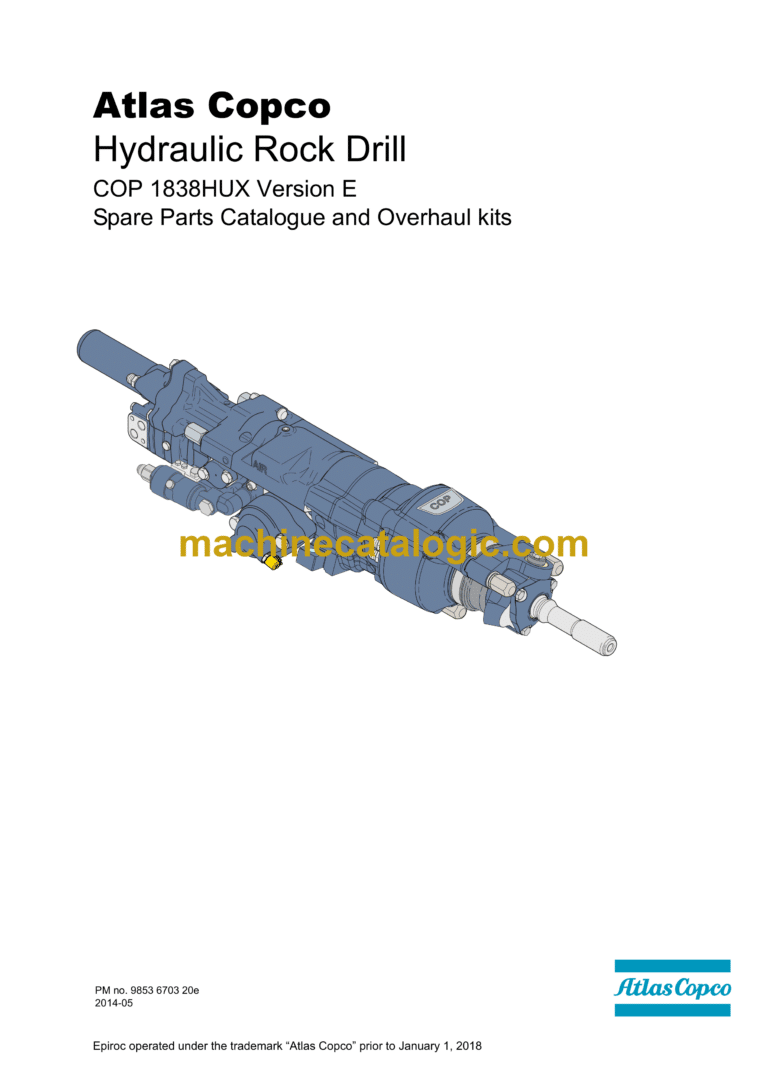 Atlas Copco COP 1838HUX Version E Hydraulic Rock Drill Parts Catalog