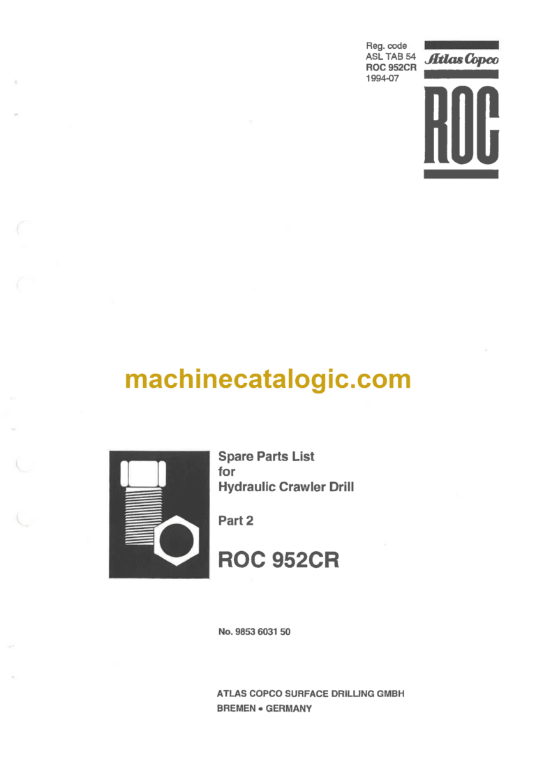 Atlas Copco ROC 952CR Drilling Rig Parts Catalog