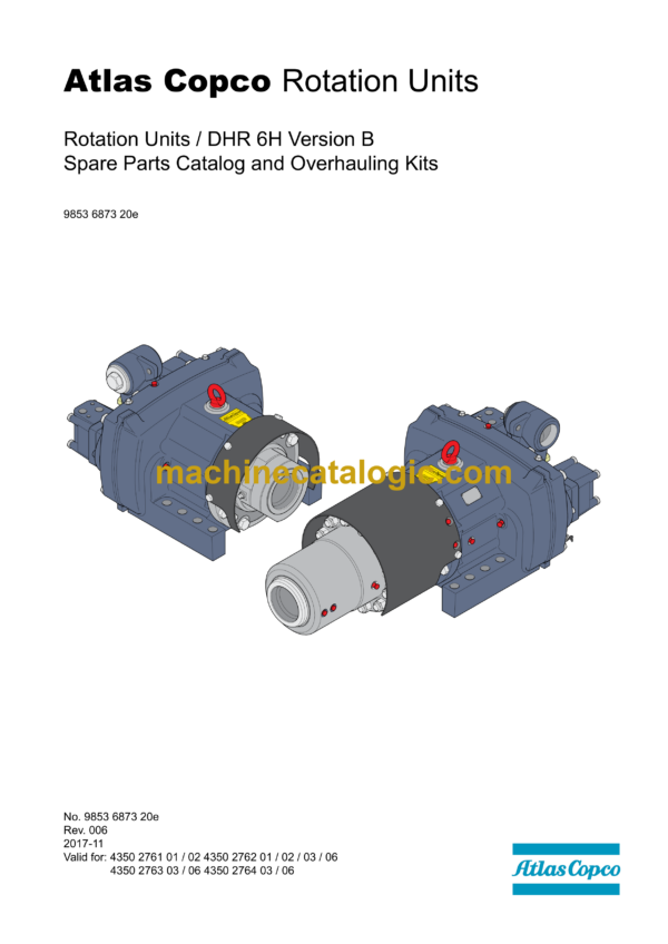 Atlas Copco DHR 6H Version B Rotation Units Parts Catalog