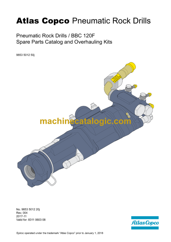 Atlas Copco BBC 120F Pneumatic Rock Drills Parts Catalog
