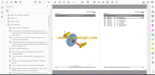 Atlas Copco DMLE Drill Rig Parts Catalog - Image 2