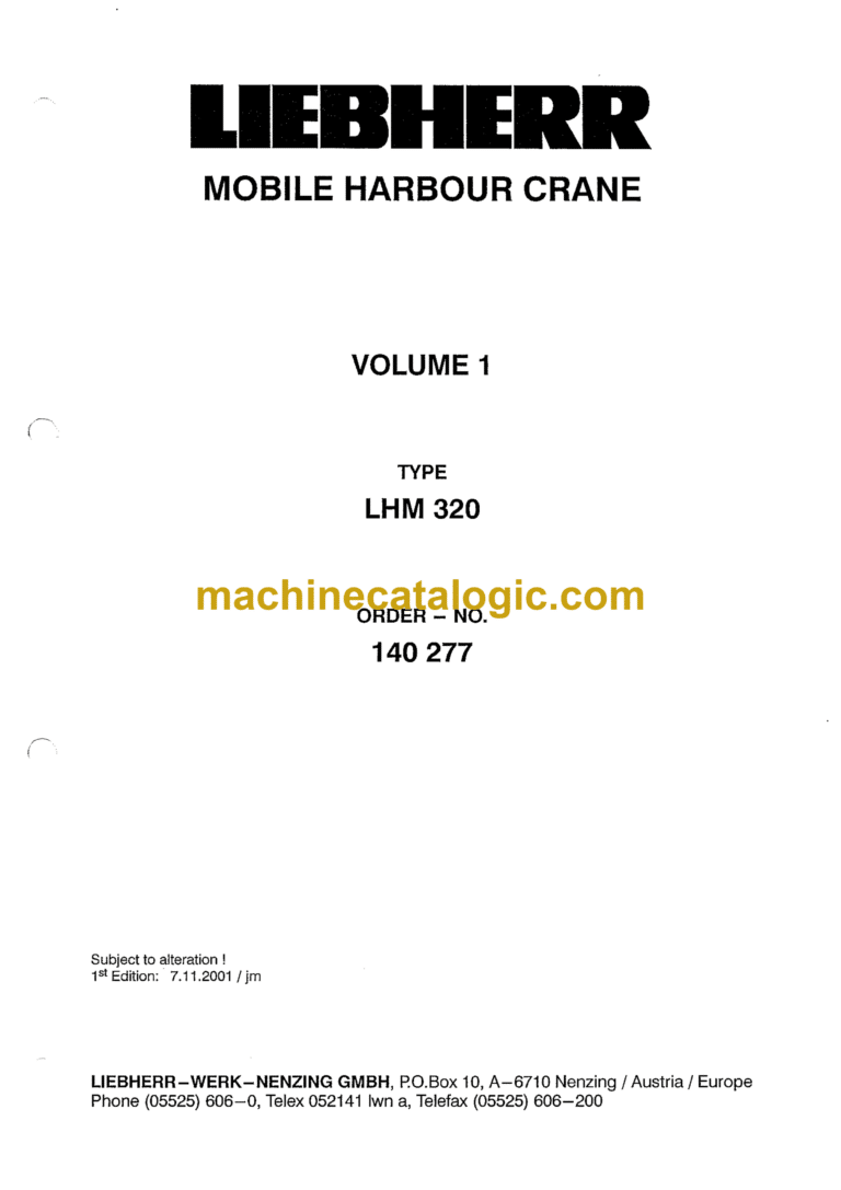 Liebherr LHM 320 Mobile Harbour Crane Operation & Maintenance Manual (140277)