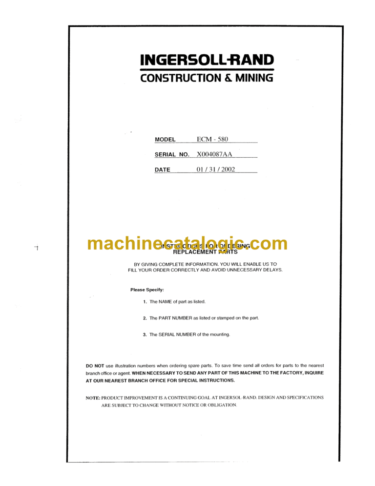 Atlas Copco ECM580 Drilling Rig Parts Catalog