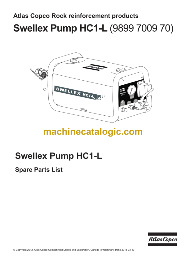 Atlas Copco Swellex Pump HC1-L Parts Catalog