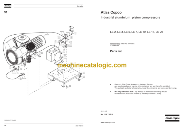 Atlas Copco LE2, LE3, LE5, LE7, LE10, LE15, LE20 Compressors Parts Catalog - Image 3