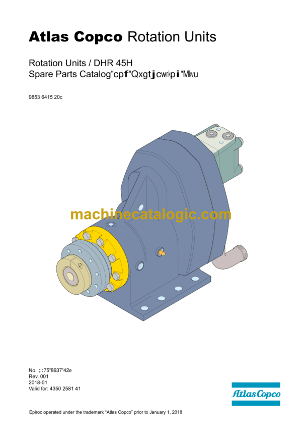 Atlas Copco DHR 45H Rotation Units Parts Catalog