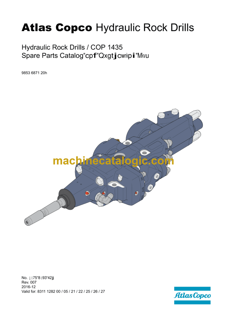 Atlas Copco COP 1435 Hydraulic Rock Drill Parts Catalog