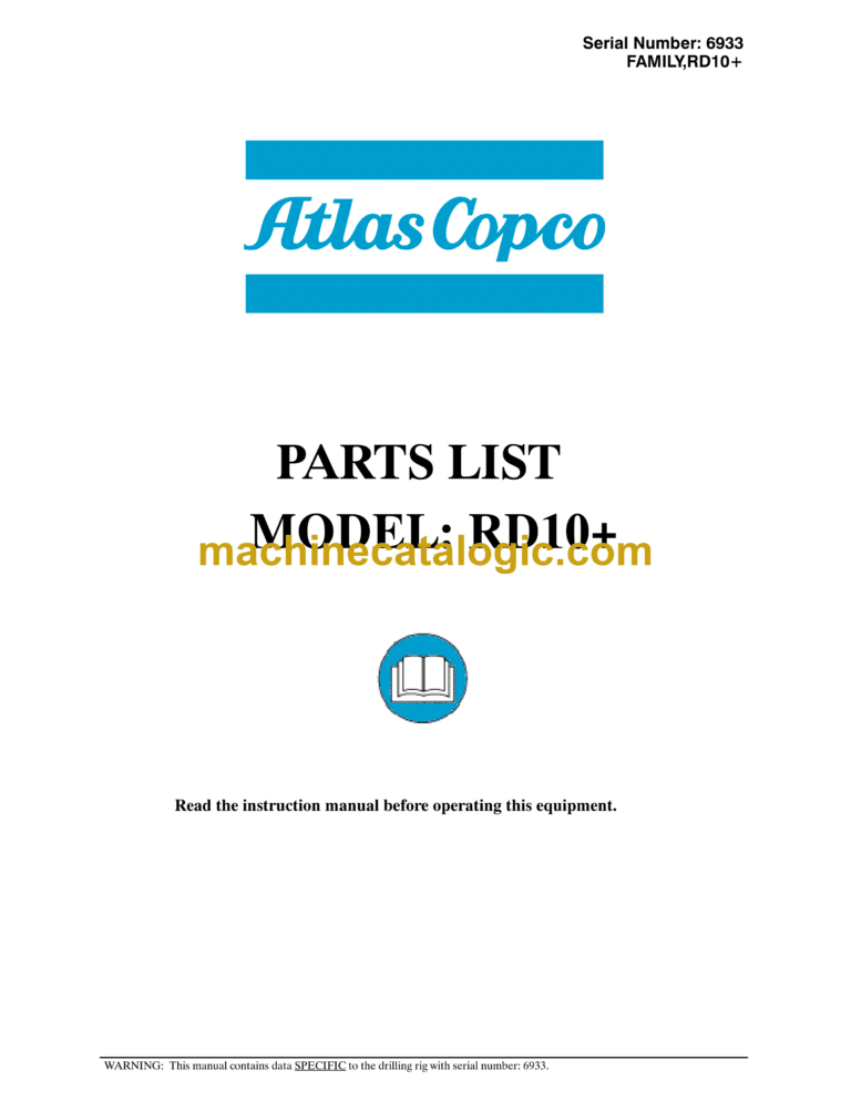 Atlas Copco RD10+ Surface Rock Drill Parts Catalog