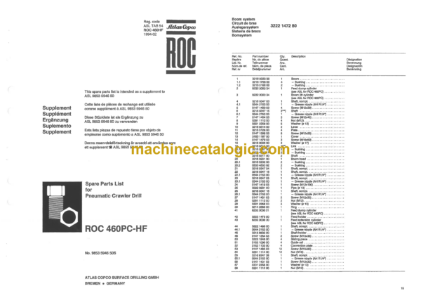 Atlas Copco ROC 460PC-HF Crawler Drill Rig Parts Catalog - Image 3