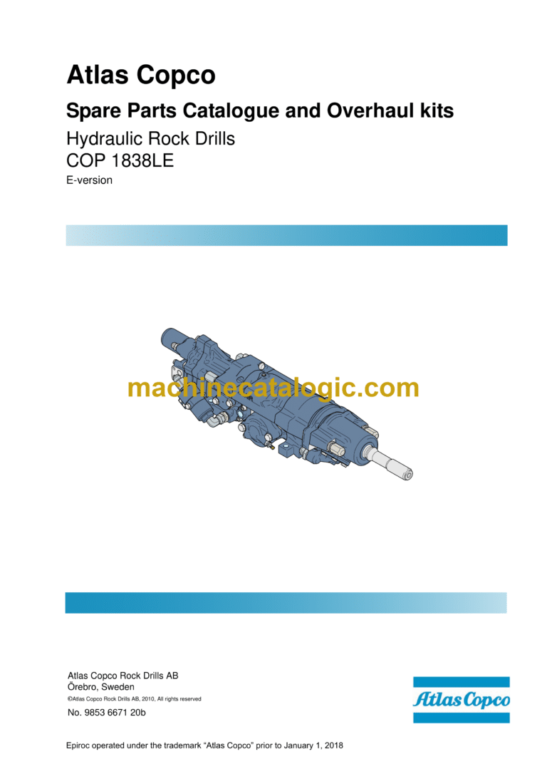 Atlas Copco COP 1838LE Hydraulic Rock Drill Parts Catalog