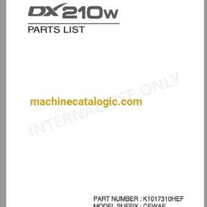 Doosan DX210W Tier 3 Excavator Parts Manual