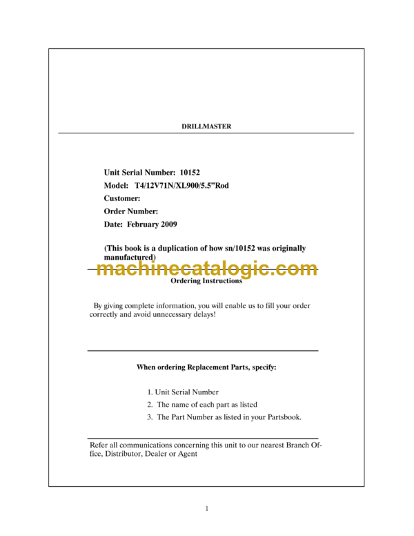 Atlas Copco T4 12V71N XL900 5.5”Rod 10152 Parts Catalog