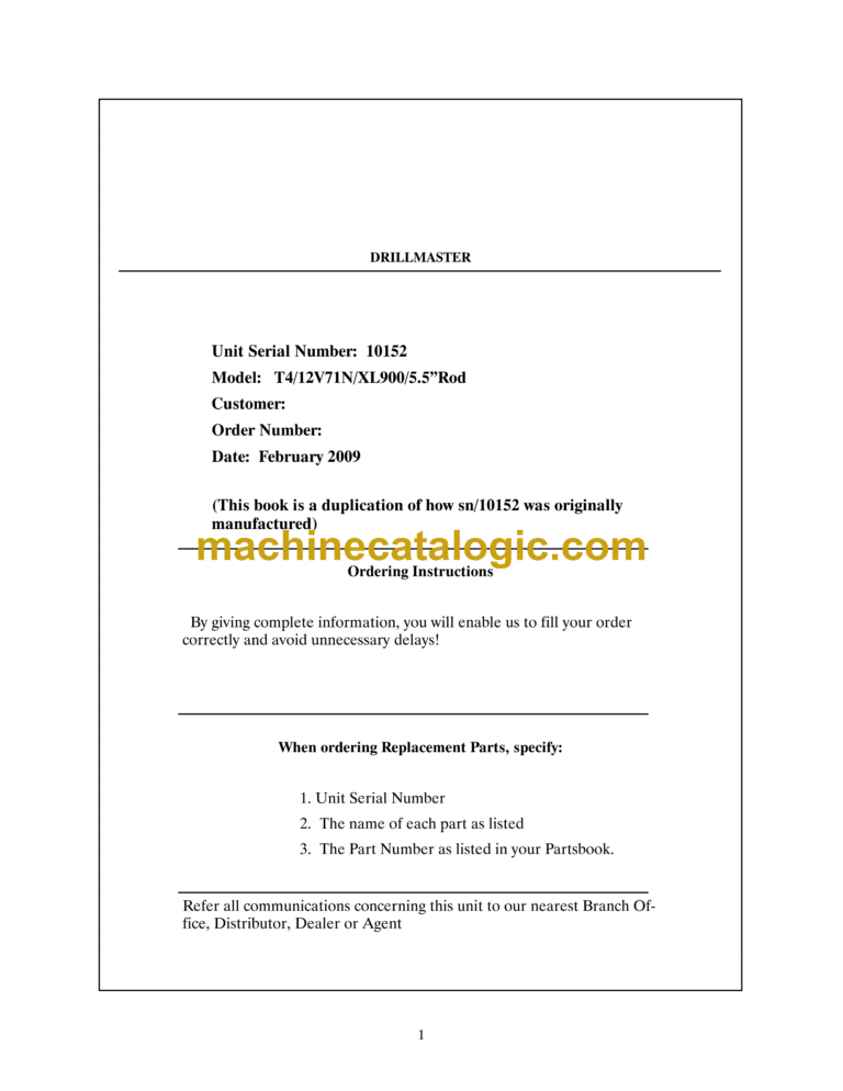 Atlas Copco T4 12V71N XL900 5.5”Rod 10152 Parts Catalog