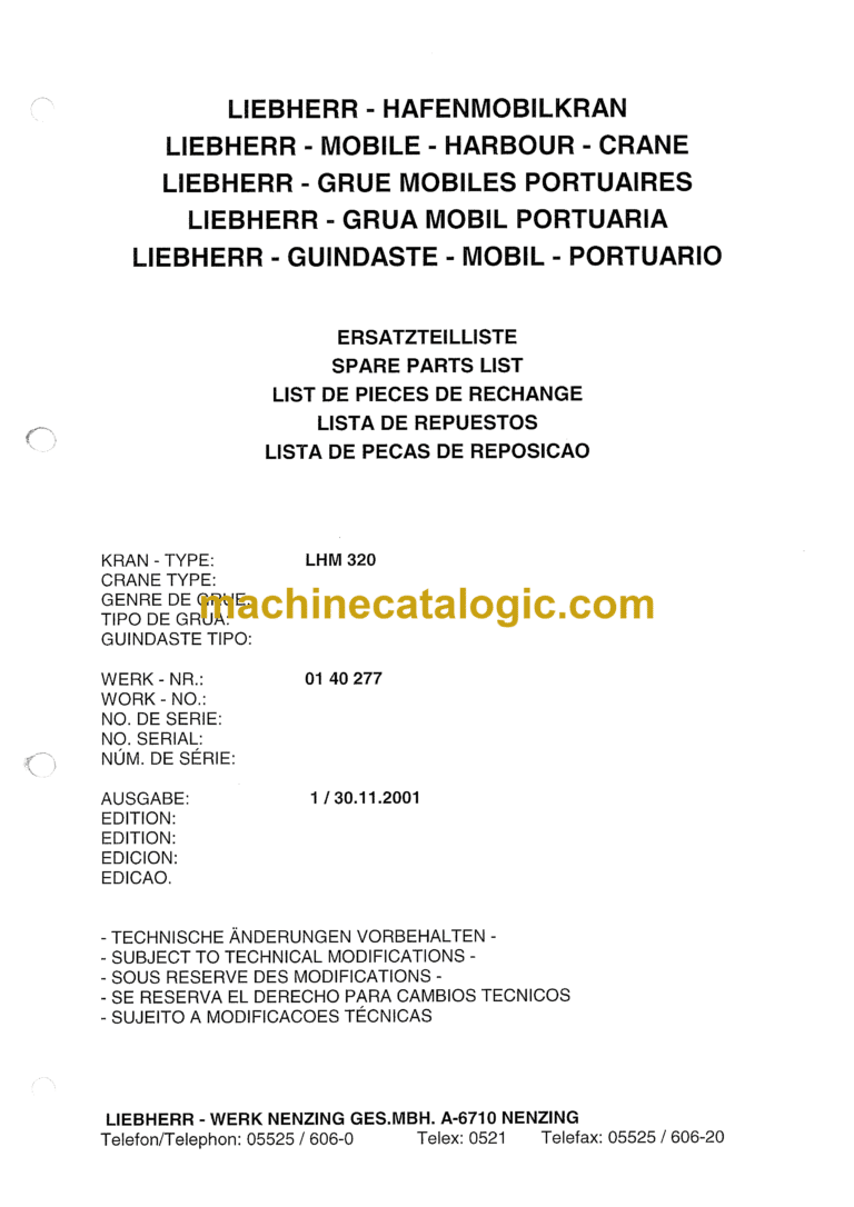 Liebherr LHM 320 Mobile Harbour Crane Spare Parts List