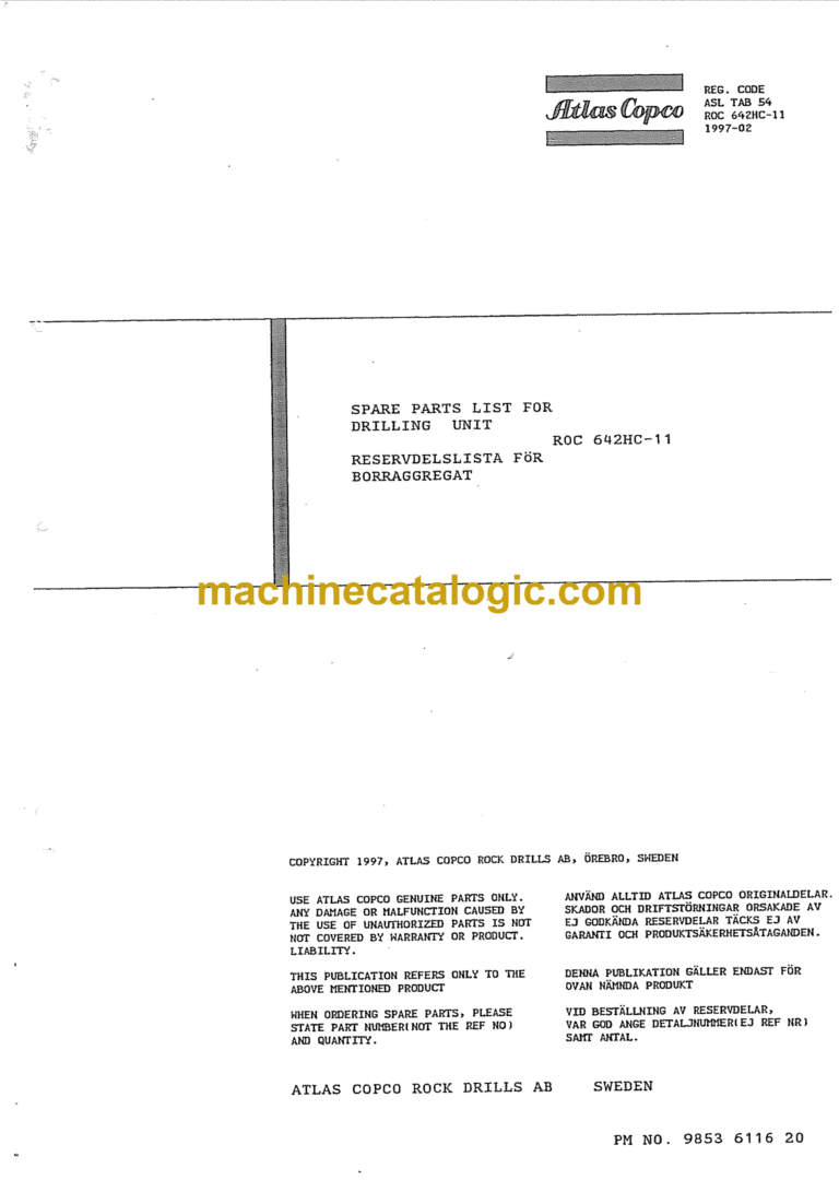 Atlas Copco ROC 642HC-11 Hydraulic Crawler Drill Parts Catalog