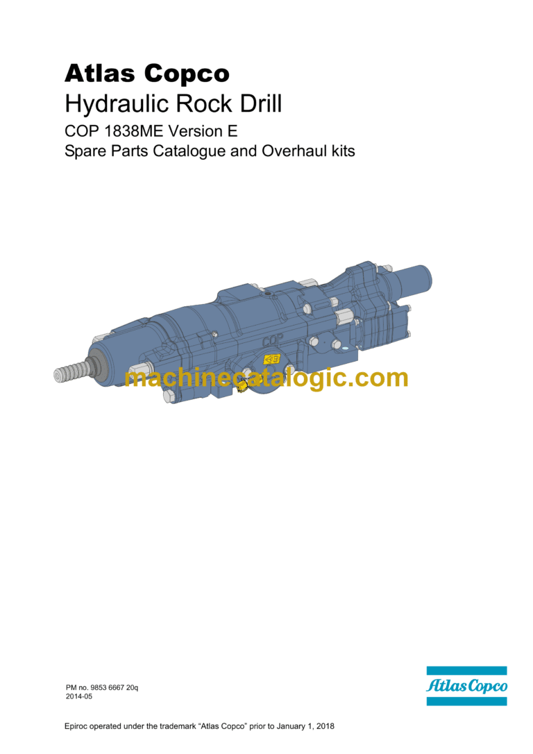 Atlas Copco COP 1838ME Version E Hydraulic Rock Drill Parts Catalog