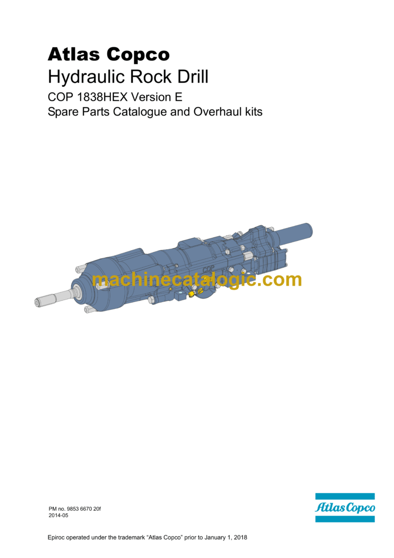 Atlas Copco COP 1838HEX Version E Hydraulic Rock Drill Parts Catalog
