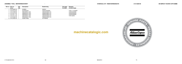 Atlas Copco COP 1838HEX Version E Hydraulic Rock Drill Parts Catalog - Image 3