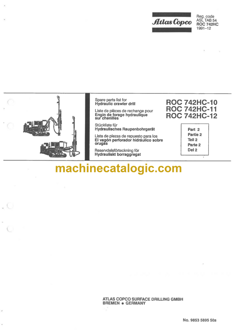 Atlas Copco ROC 742-10, ROC 742-11, ROC 742-12 Hydraulic Crawler Drill Parts Catalog