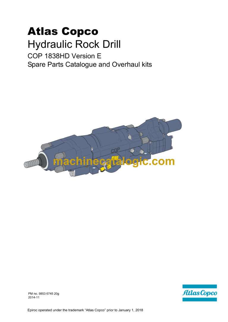 Atlas Copco COP 1838HD Version E Hydraulic Rock Drill Parts Catalog