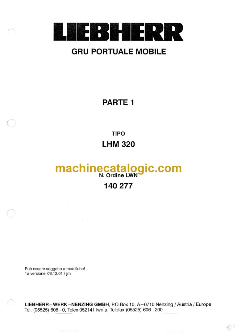 Liebherr LHM 320 Mobile Harbour Crane Gru Portuale Mobile Manuale di Servizio & Di Manutenzione (IT)
