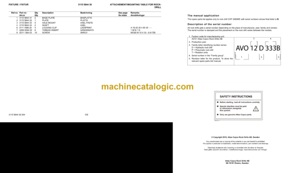 Atlas Copco COP 3060ME Version B Hydraulic Rock Drill Parts Catalog - Image 4