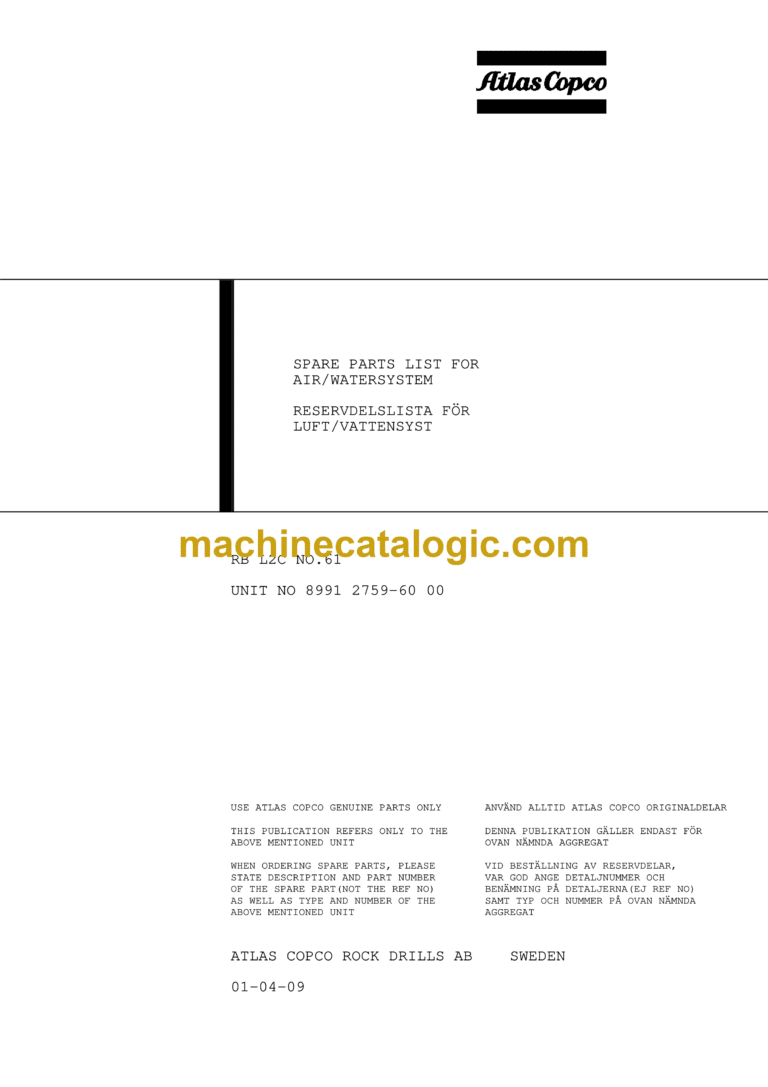 Atlas Copco RB L2C Rocket Boomer Parts Catalog